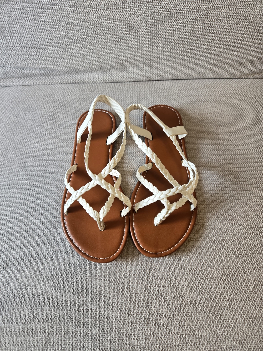 Women's White Braided Strap Flat Sandals